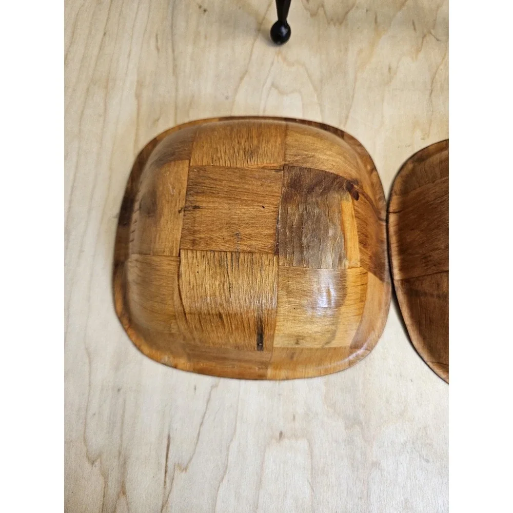 Vintage Parquet Wood Bowls 6
